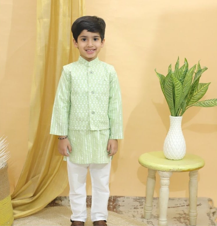 Pistachio Mulmul Nehru Jacket Set