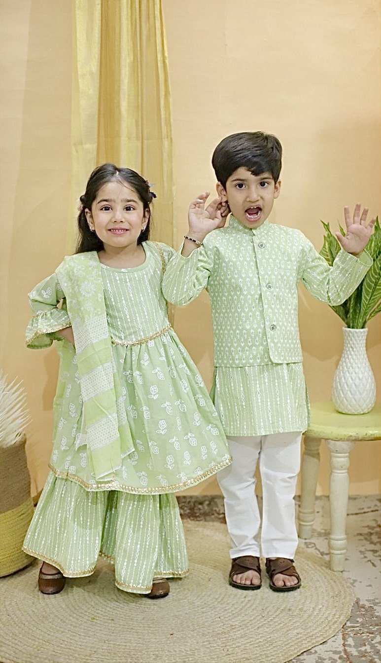 Pistachio Mulmul Nehru Jacket Set